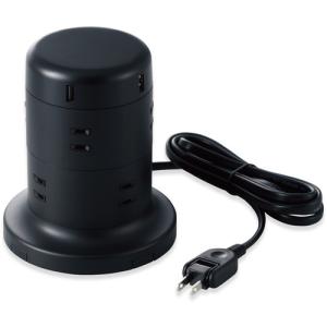 エレコム TT-U01-0820BK タワー型タップ 8個口 雷サージ付 ホコリ防止シャッター付 固定可能 5ポート合計出力4.8A 2.0m ブラック｜kimuraya-select