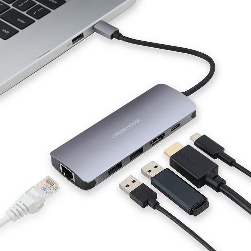 グリーンハウス GH-MHC5A-SV USB Type-Cドッキングステーション 有線LANポート...