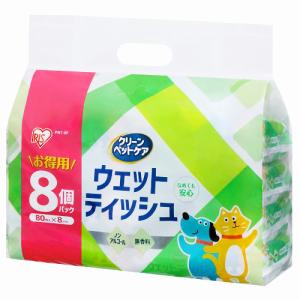 アイリスオーヤマ PWT-8P ペット用除菌ウェットティッシュ 80枚入×8P｜kimuraya-select