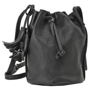 イルビゾンテ ショルダーバッグ 巾着ポシェット IL BISONTE BBU006 PV0001 BK155B（A2145） タッセルチャーム付 ドローストリング ブラック