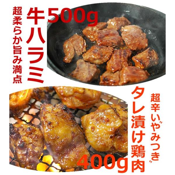 ハラミ タレ漬け牛ハラミ500gとプルダッ400gの柔らかやみつきセット 冷凍便 肉 お肉 牛肉 鶏...