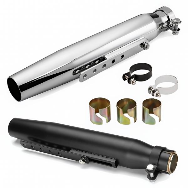 バイク 汎用 スリップオンマフラー 差込内径36-45mm 全長435mm アメリカン 黒 メッキ ...