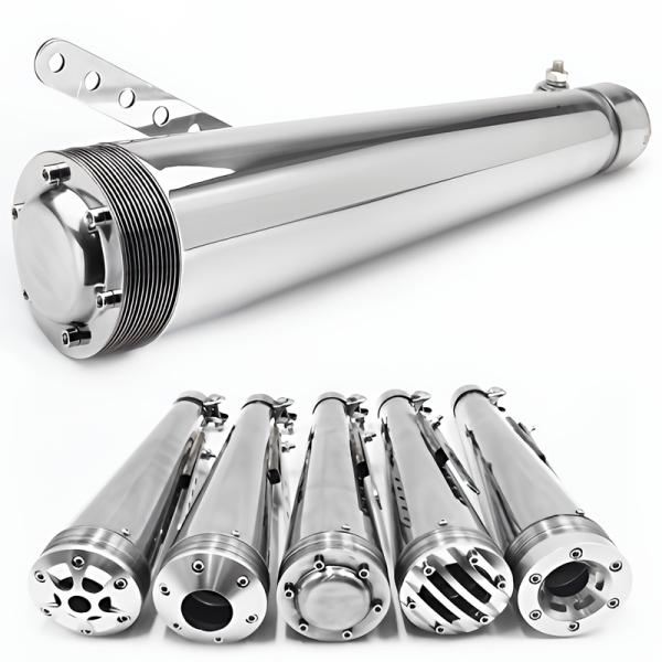 バイク 汎用 マフラー サイレンサー 差込内径38-45mm 全長430mm アメリカン 銀 メッキ...