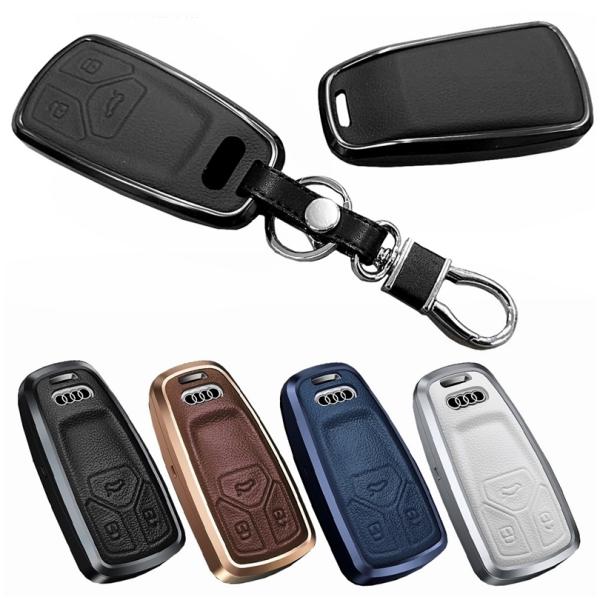 アウディ アルミ製 本革 レザー メタル スマートキーケース キーカバー audi A4 S4 RS...