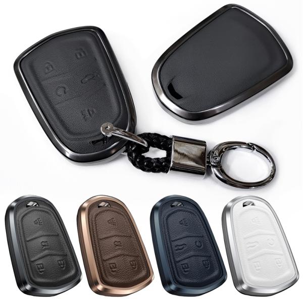 キャデラック アルミ 本革 レザー スマートキーケース キーカバー キーホルダー エスカレード AT...