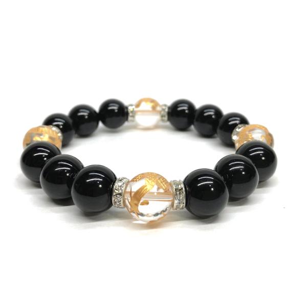 四神獣金彫水晶×モリオン  パワーストーン ブレスレット 天然石ブレス 12mm (シルバー) お守...