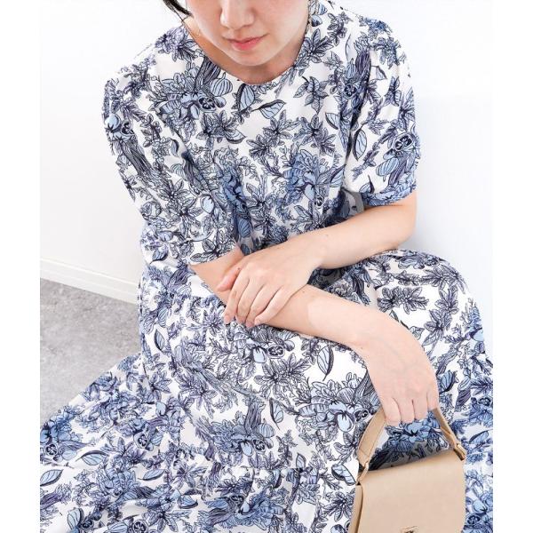 「cawaii french」ワンピース ロング ロング丈 半袖 パフスリーブ 花柄 植物柄 ボタニ...