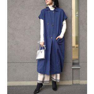 【大特価アウトレット】「cawaii french」コットンリネンをゆったりと纏うロングシャツワンピ【ブルー】【返品交換不可】