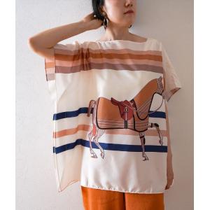 「cawaii french」気品ある馬のスカーフブラウス【オレンジ】
