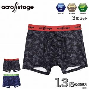 ボクサーパンツ メンズ 前開き 速乾 冷感 ストレッチ ライン柄 across stage アクロスステージ 3枚セット｜kinazu