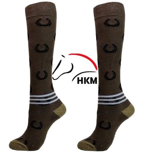 HKM 　ブラウン　蹄鉄柄のライディングソックス　 乗馬　馬術
