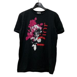 ディオール Dior ローズプリントTシャツ 半袖Tシャツ 733J60316312 ブラック×ピンク サイズ：XS｜kindal