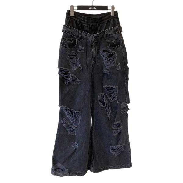 【値下げ】Juun．J Double Waisted Destroyed Wide Fit Deni...