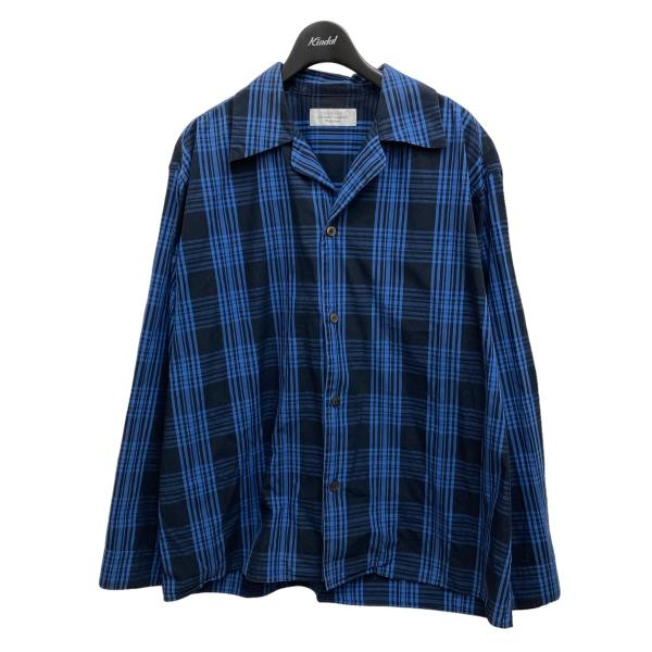 アンユーズド UNUSED オープンカラーチェックシャツ ブルー×ブラック サイズ：2