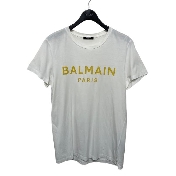 バルマン BALMAIN Gold Foil Paris Logo Tee ホワイト×イエロー サイ...