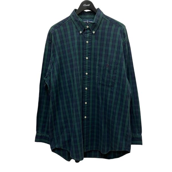 ラルフローレン RALPH LAUREN チェックボタンダウンシャツ　BIG SHIRT グリーン×...