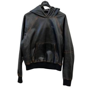 プラダ PRADA ナッパレザー フーディー レザープルオーバーパーカー UPW549 S000 ブラック サイズ：48