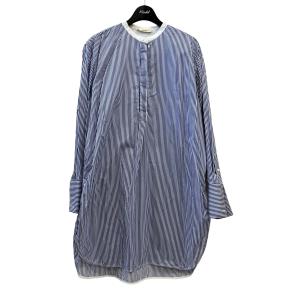 CELINE ストライプ バントカラープルオーバーシャツ ブルー サイズ：38 (堅田店)