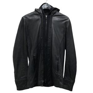 【値下げ】SHELLAC フード付きレザージャケット ブラック サイズ：48 (和歌山店)｜kindal