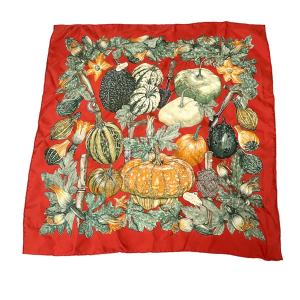 エルメス HERMES カレ45 CITROUILLES ＆ COLOR IN TES シルク総柄スカーフ レッド