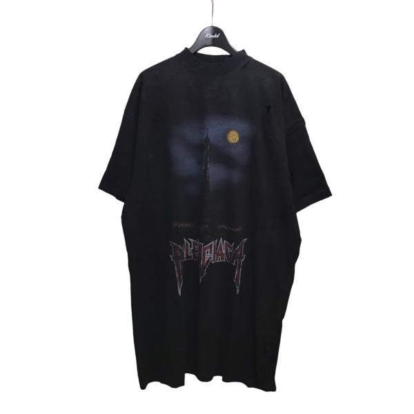 バレンシアガ BALENCIGA PARIS MOON ユーズド加工オーバーサイズTシャツ ブラック...