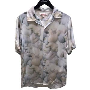 エムエーエスユー MASU PRINT OPEN COLLAR SILK SHIRT 半袖シャツ ホワイト サイズ：44