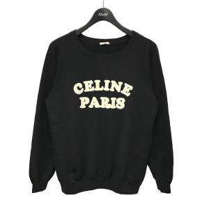 セリーヌ CELINE Sweater in Flocked Cashmere カシミヤ混 フロッキーロゴ スウェット ブラック サイズ：XS｜kindal