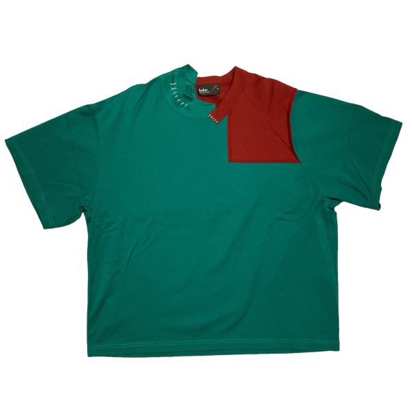 カラー kolor 2021SS ドッキング 半袖Tシャツ／21scm-t04203 グリーン×エン...
