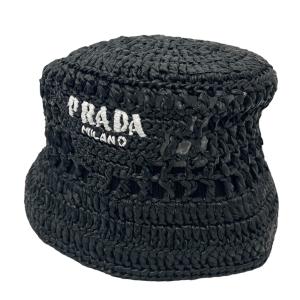 プラダ PRADA ラフィアバケットハット ブラック サイズ：L｜kindal