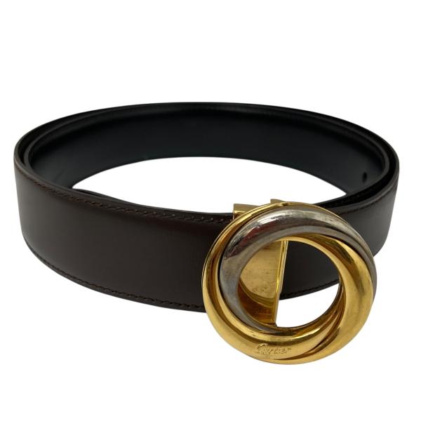 【値下げ】Cartier トリニティバックルレザーベルト ブラック×ブラウン (EC)