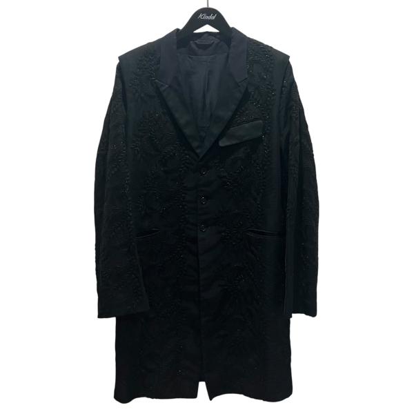 アンドゥムルメステール ANN DEMEULEMEESTER 15SS 刺繍チェスターコート ブラッ...