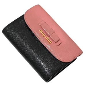 ミュウミュウ MIU MIU 2つ折り財布 5ML225 ブラック×ピンク
