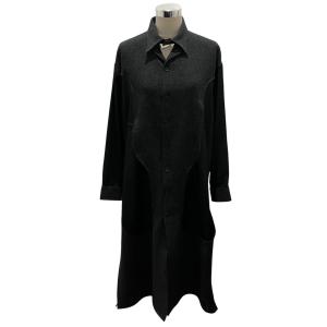 ヨウジヤマモト YOHJI YAMAMOTO 23AW 【EMBROIDERY GUSSET SLV DRESS】 バックプリントウールシャツワンピー