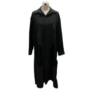 ヨウジヤマモト YOHJI YAMAMOTO 23AW 【EMBROIDERY GUSSET SLV DRESS】 バックプリントウールシャツワンピー
