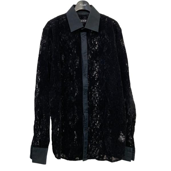 シュープ SHOOP 「flower lace shirts」 フラワーレースベロアシャツ ブラック...
