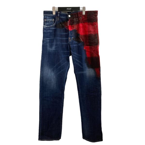 【値下げ】DSQUARED2 24AW チェックペイントデニムパンツ S74LB1589 インディゴ...