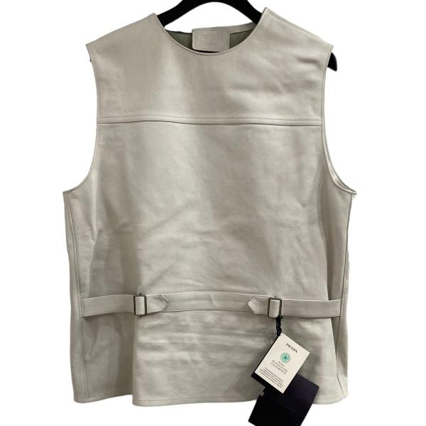 【値下げ】PRADA 23SS ベルテッドレザープルオーバーベスト UPC194 アイボリー サイズ...