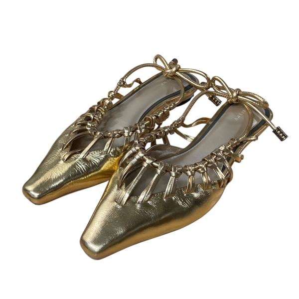 【値下げ】AMERI フラットパンプス ゴールド サイズ：L (EC)