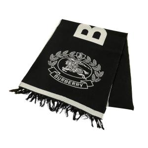 バーバリー BURBERRY ロゴマフラー ブラック×ホワイト サイズ：188×33