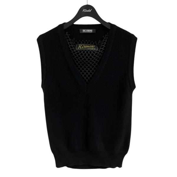 ラフシモンズ RAF SIMONS メッシュレイヤードニットベスト ブラック サイズ：M