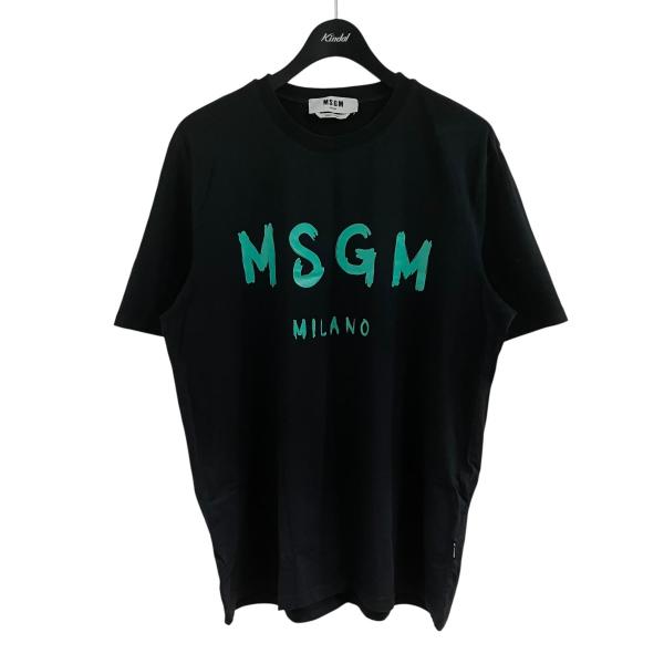 エムエスジーエム MSGM ロゴプリントTシャツ ブラック×スカイブルー サイズ：L
