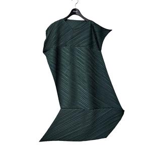 イッセイミヤケプリーツプリーズ ISSEY MIYAKE PLEATS PLEASE 23AW PALM アシンメトリープリーツワンピース ダークグリ｜kindal