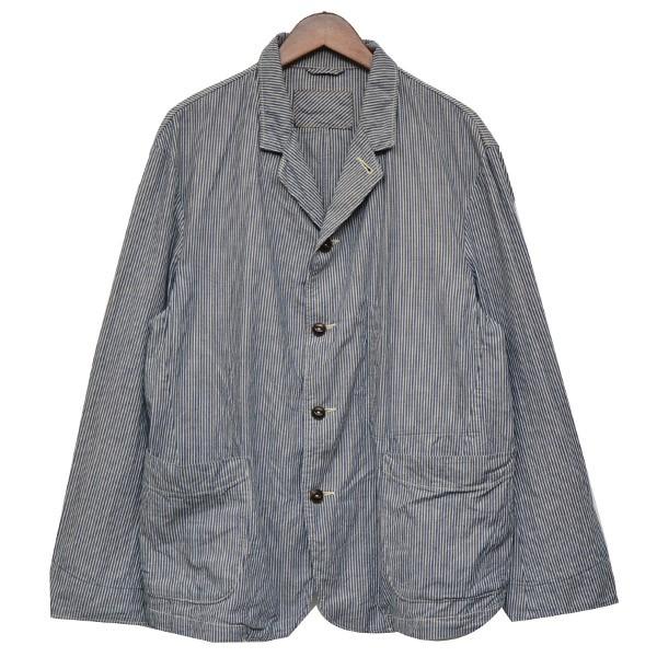 【値下げ】45R クックウェザーのシャツジャケット　ヒッコリーテーラードジャケット ブルー×ホワイト...