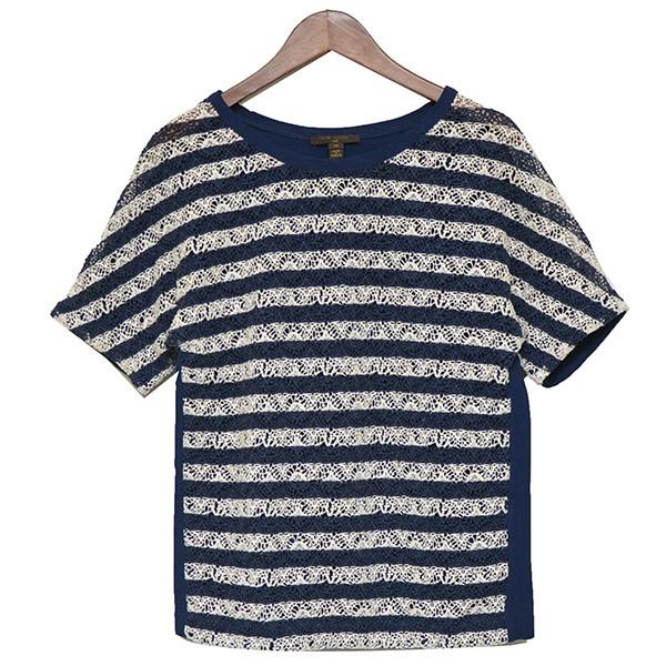 ルイヴィトン LOUIS VUITTON 半袖ニット　ニットTシャツ ブルー×ホワイト サイズ：M