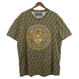 フェンダーチェ FENDACE 22SS FENDI Versace FENDACE FF T-Shirt コラボ Tシャツ ブラウン サイズ：XL｜kindal