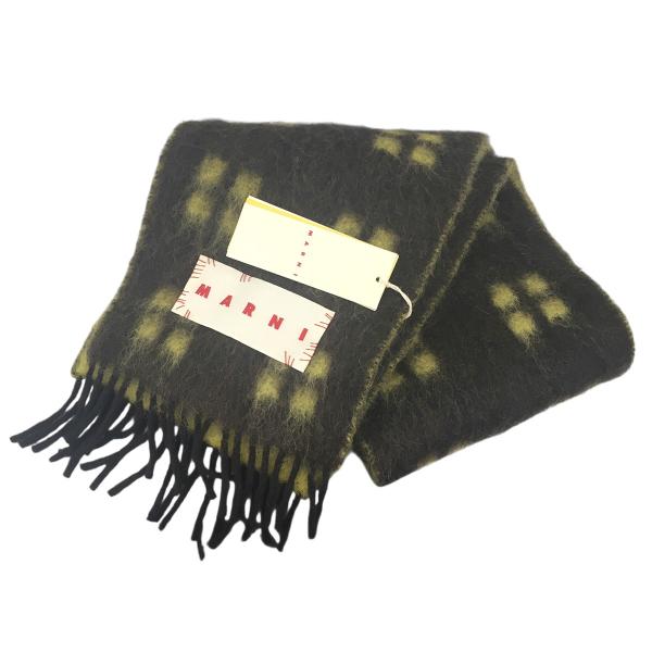【値下げ】MARNI 24AW ロゴ パッチ モヘヤ混 マフラー CHM80 コーヒー ブラウン×グ...