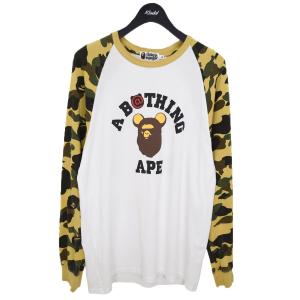 A BATHING APE × BE@RBRICK プリント ラグラン カットソー Tシャツ ホワイト×カーキ サイズ：XL (新潟紫竹山店) 220｜kindal