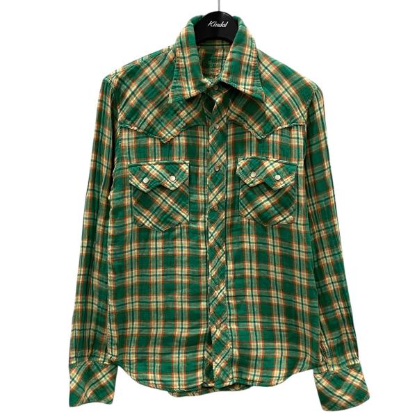 【値下げ】TMT 加工チェック柄ウエスタンガーゼシャツ ROCKCANDY グリーン・オレンジ・イエ...