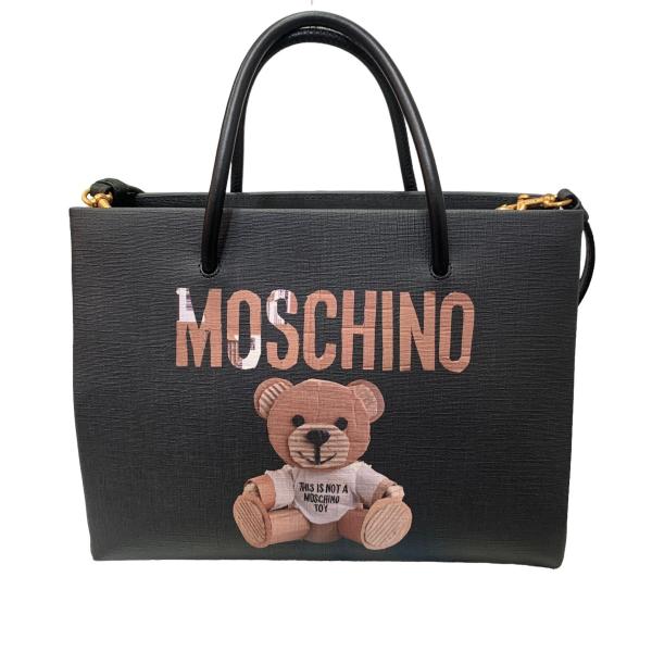 【値下げ】MOSCHINO ベアプリント2WAYショルダーバッグ ブラック (EC)