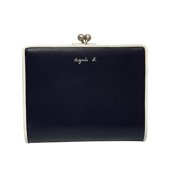 アニエスベー agnes b がま口折り畳み財布 ネイビー×ホワイト